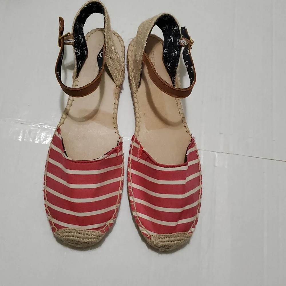 Sperry Hope Top Sider Striped Red Jute Straps Nautical Espadrille Sandals 11M